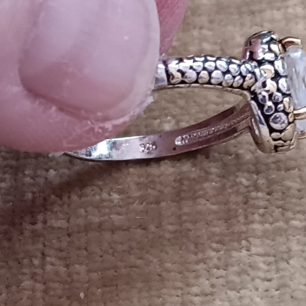 Rhinestone Pebbled Gold and Silver Textured Silver Ring